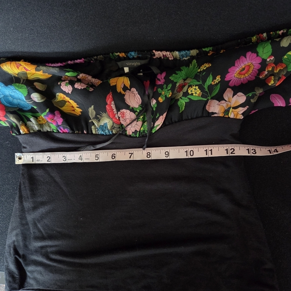 Floral Blouse - Boho Romantic Size Small Black Multicolor Silk Vibrant Colorful - Picture 3 of 7